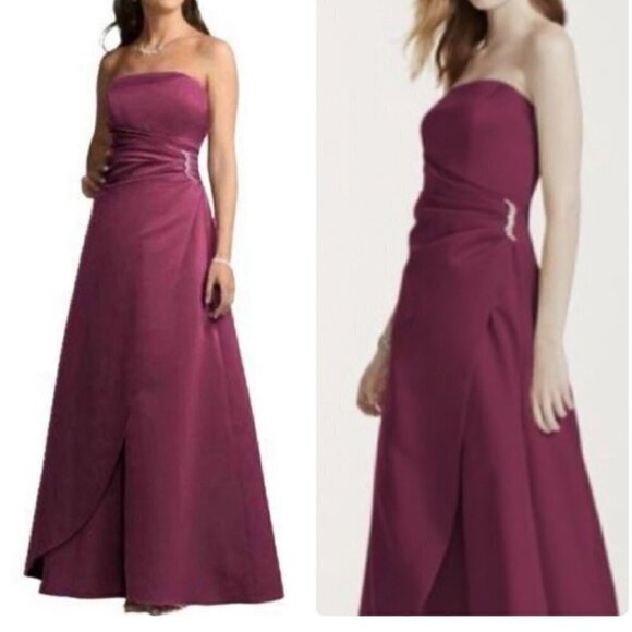 David's Bridal SZ 8 truffle satin strapless formal flare gown bridal formal prom - Picture 13 of 13